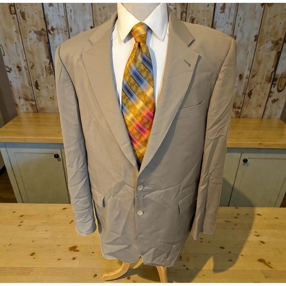 BURBERRY London Beige Wool‎ Super 100's Bespoke Blazer Sport Coat Jacket Sz 46L